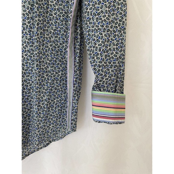 Robert Graham Shirt Button Down Long Sleeve Green Leaf Floral Blue Cotto… - Picture 3 of 4